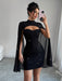 Shein Vestido mini de fiesta con cuello alto y capa brillante de Selianne para mujer, tela de otoño para mujer - Quierox - Tienda Online