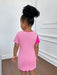 SHEIN Vestido mini rosa de manga corta con cuello redondo y ribete acanalado - Quierox - Tienda Online