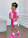SHEIN Vestido mini rosa de manga corta con cuello redondo y ribete acanalado - Quierox - Tienda Online