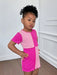 SHEIN Vestido mini rosa de manga corta con cuello redondo y ribete acanalado - Quierox - Tienda Online