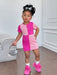 SHEIN Vestido mini rosa de manga corta con cuello redondo y ribete acanalado - Quierox - Tienda Online