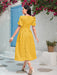 SHEIN Vestido Modelyn de jacquard con cuello cuadrado, mangas abullonadas - Quierox - Tienda Online