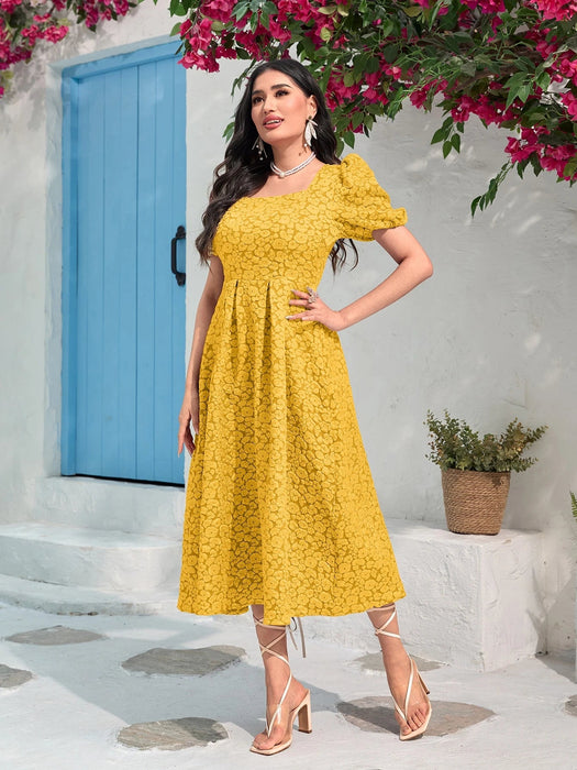 SHEIN Vestido Modelyn de jacquard con cuello cuadrado, mangas abullonadas - Quierox - Tienda Online