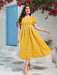SHEIN Vestido Modelyn de jacquard con cuello cuadrado, mangas abullonadas - Quierox - Tienda Online