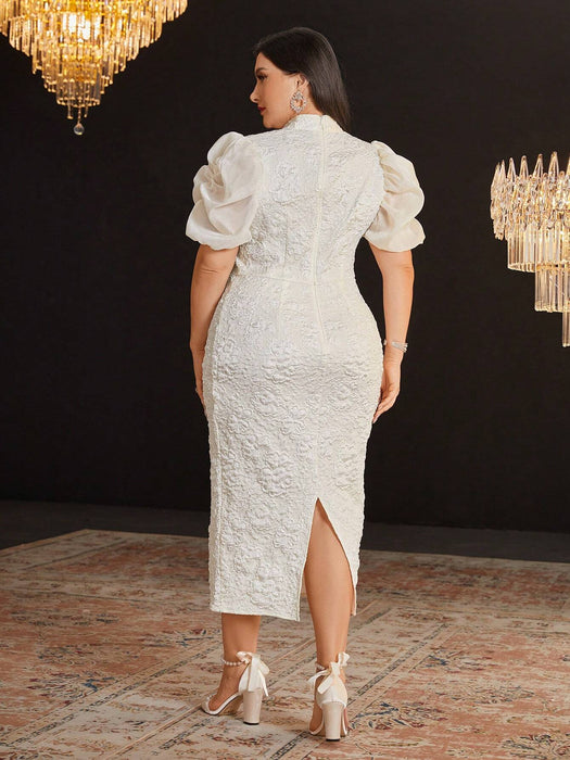 SHEIN Vestido Modelyn de talla grande con mangas abullonadas y escote en V - Quierox - Tienda Online