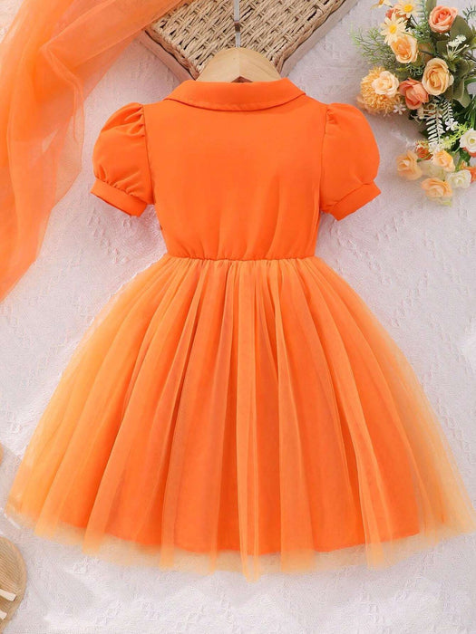 SHEIN Vestido para fiesta de princesa rosa con cuello y malla para niña, unicolor - Quierox - Tienda Online