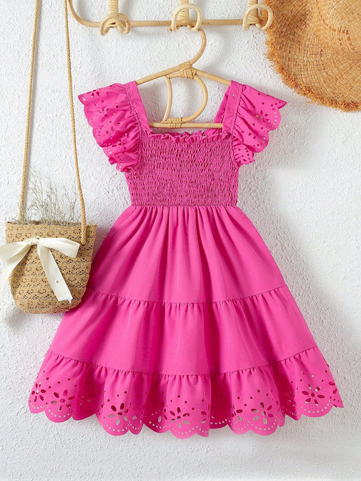 SHEIN Vestido para niña con bajo fruncido y corte láser - Quierox - Tienda Online