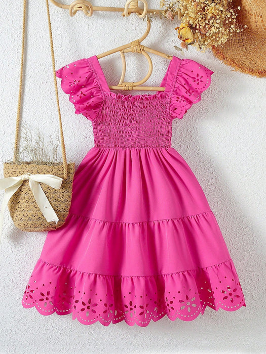 SHEIN Vestido para niña con bajo fruncido y corte láser - Quierox - Tienda Online
