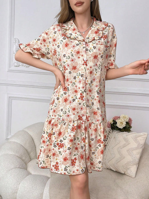 SHEIN Vestido pijama de noche con botones y estampado floral de CottageSlumber - Quierox - Tienda Online