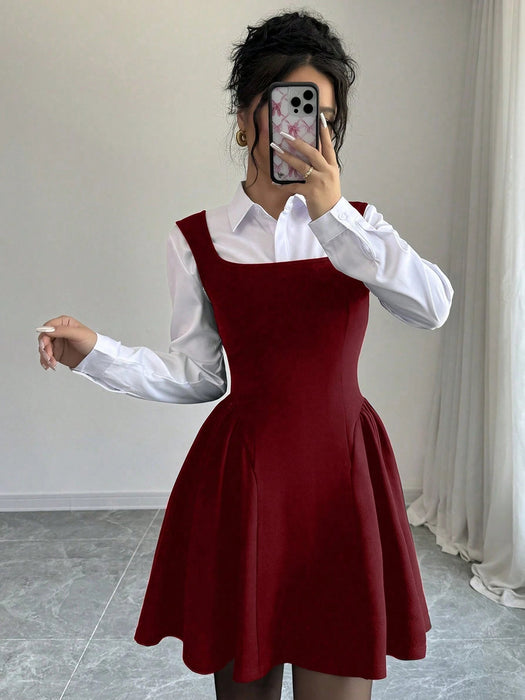 SHEIN Vestido Selianne sin mangas, de corte A, con escote cuadrado y bajo fruncido - Quierox - Tienda Online