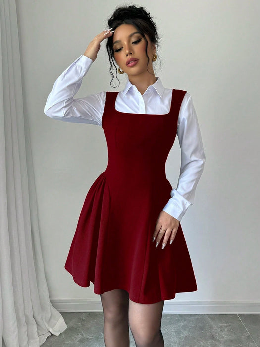 SHEIN Vestido Selianne sin mangas, de corte A, con escote cuadrado y bajo fruncido - Quierox - Tienda Online