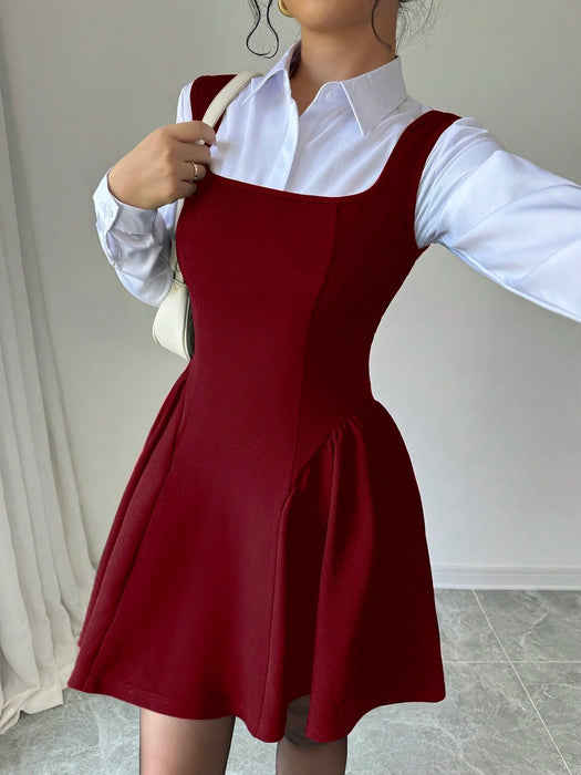SHEIN Vestido Selianne sin mangas, de corte A, con escote cuadrado y bajo fruncido - Quierox - Tienda Online