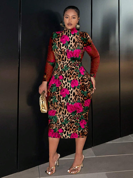 SHEIN Vestido Slaydiva elegante, minimalista, con estampado de leopardo y rosas - Quierox - Tienda Online