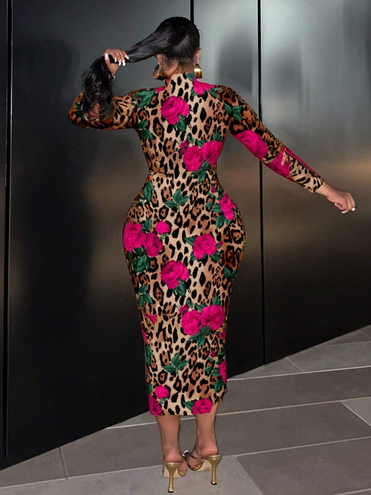 SHEIN Vestido Slaydiva elegante, minimalista, con estampado de leopardo y rosas - Quierox - Tienda Online