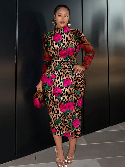 SHEIN Vestido Slaydiva elegante, minimalista, con estampado de leopardo y rosas - Quierox - Tienda Online