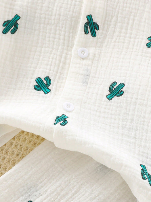 SHEIN Vintaside Kids Conjunto de 2 piezas de camiseta y pantalones cortos de manga corta con estampado de cactus - Quierox - Tienda Online