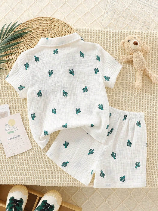 SHEIN Vintaside Kids Conjunto de 2 piezas de camiseta y pantalones cortos de manga corta con estampado de cactus - Quierox - Tienda Online
