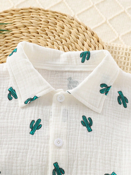 SHEIN Vintaside Kids Conjunto de 2 piezas de camiseta y pantalones cortos de manga corta con estampado de cactus - Quierox - Tienda Online