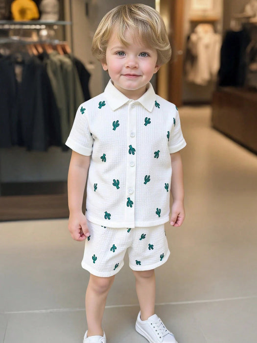 SHEIN Vintaside Kids Conjunto de 2 piezas de camiseta y pantalones cortos de manga corta con estampado de cactus - Quierox - Tienda Online