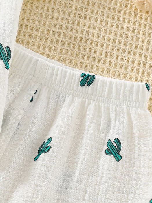 SHEIN Vintaside Kids Conjunto de 2 piezas de camiseta y pantalones cortos de manga corta con estampado de cactus - Quierox - Tienda Online