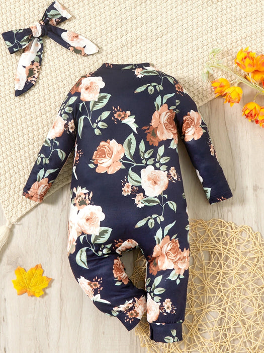SHEIN Vintaside Kids Mono y diadema con estampado floral para bebé niña - Quierox - Tienda Online