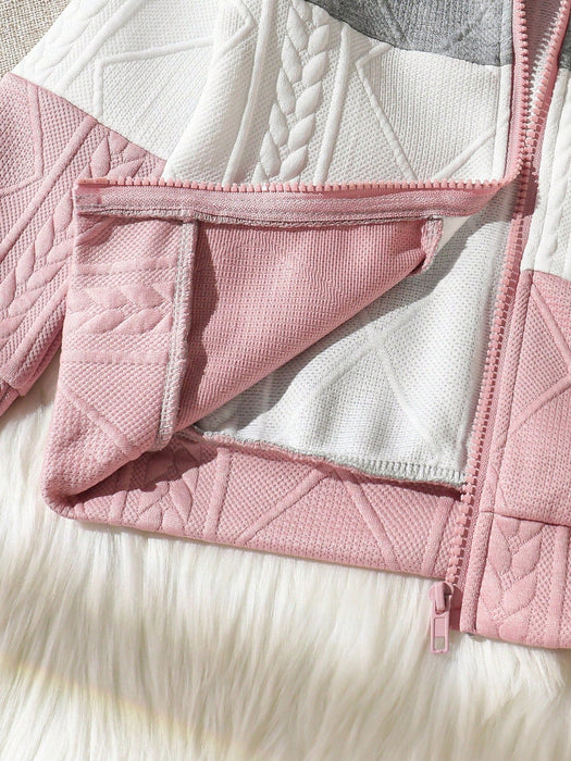 SHEIN Vintaside Kids Sudadera con cremallera y bloques de color para niña - Quierox - Tienda Online