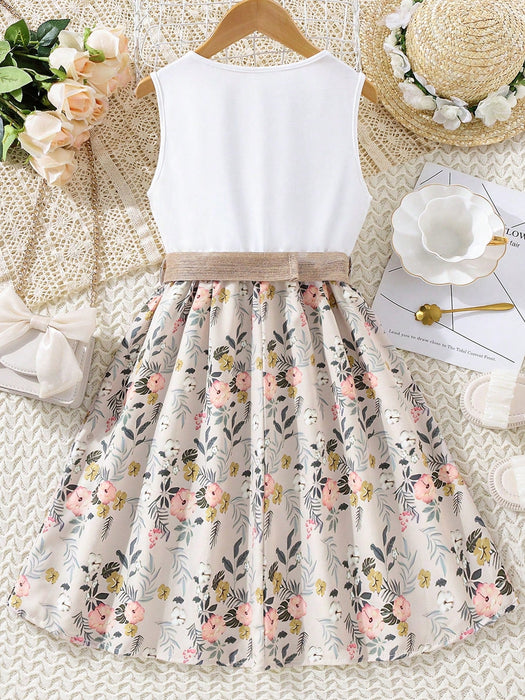 SHEIN Vintaside Kids Vestido de verano para niña con estampado floral y volantes - Quierox - Tienda Online
