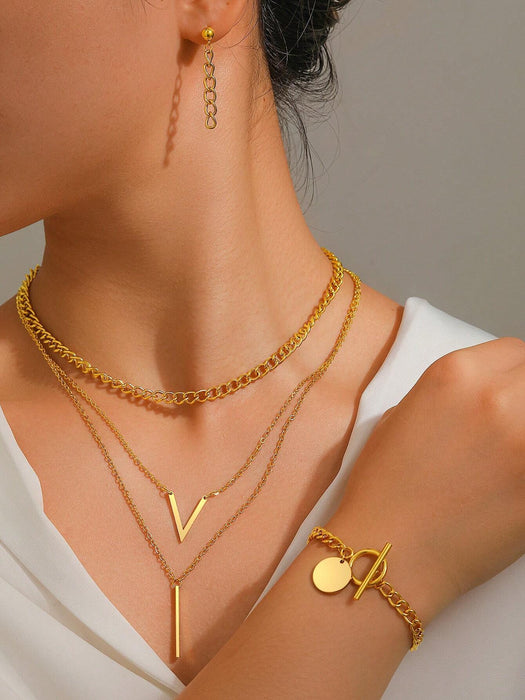 SHEIN WOiWOi Conjunto de joyas de varias piezas de acero inoxidable - Quierox - Tienda Online