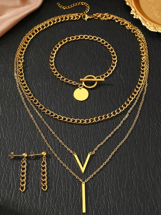 SHEIN WOiWOi Conjunto de joyas de varias piezas de acero inoxidable - Quierox - Tienda Online