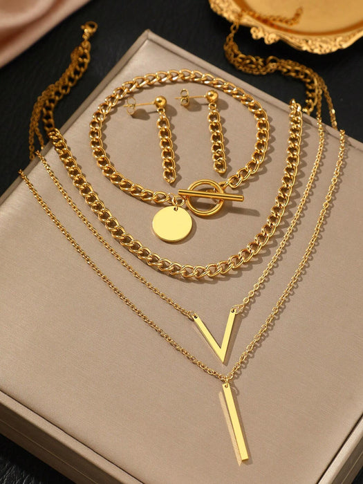 SHEIN WOiWOi Conjunto de joyas de varias piezas de acero inoxidable - Quierox - Tienda Online