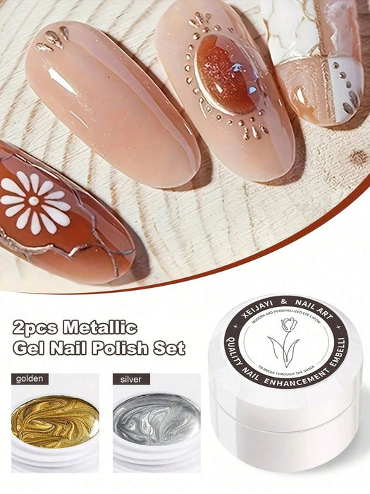 Shein XEIJAYI 2 piezas de esmalte de uñas en gel metálico pintado, arte de uñas creativo, elástico, metálico - Quierox - Tienda Online