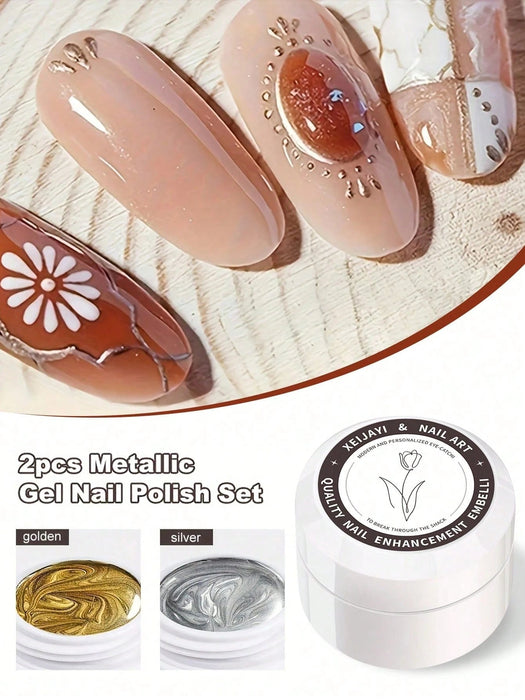 Shein XEIJAYI 2 piezas de esmalte de uñas en gel metálico pintado, arte de uñas creativo, elástico, metálico - Quierox - Tienda Online