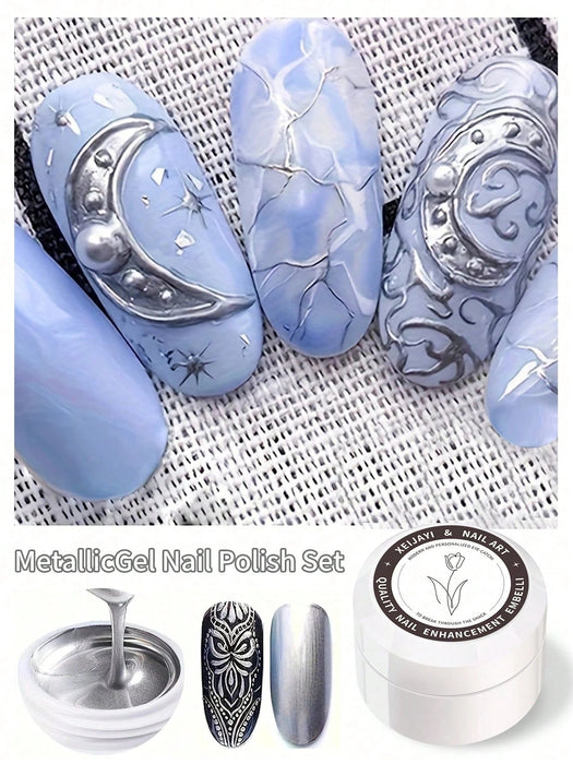 Shein XEIJAYI 2 piezas de esmalte de uñas en gel metálico pintado, arte de uñas creativo, elástico, metálico - Quierox - Tienda Online