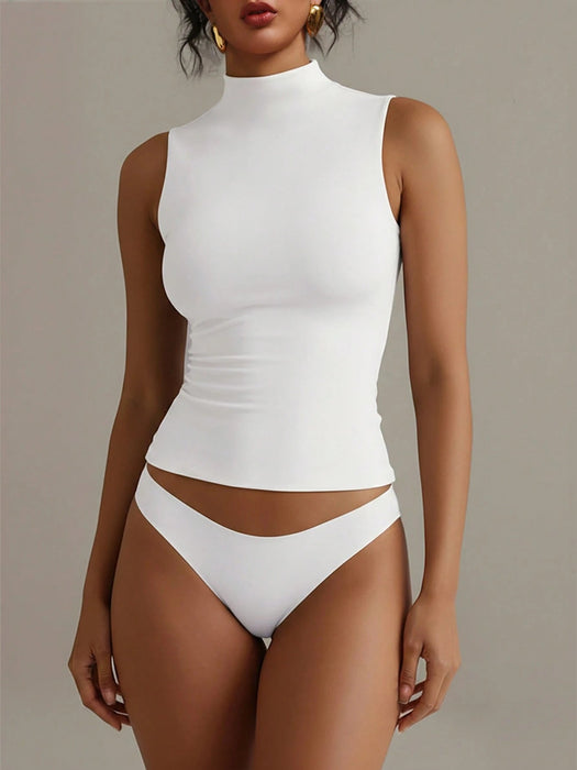 SHEIN XLLAIS Camiseta informal de cuello redondo, sin mangas, color blanco liso, doble capa - Quierox - Tienda Online