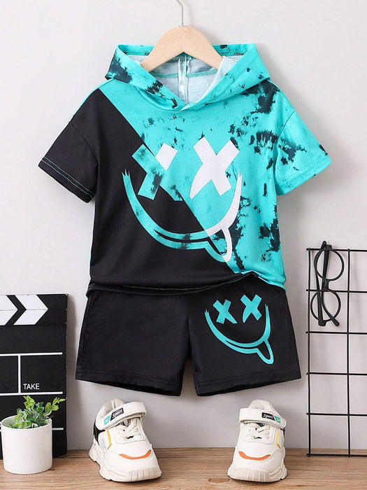 SHEIN Young Camiseta con capucha y pantalones cortos con estampado - Quierox - Tienda Online