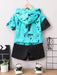 SHEIN Young Camiseta con capucha y pantalones cortos con estampado - Quierox - Tienda Online