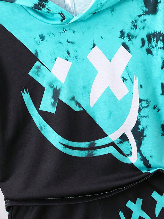 SHEIN Young Camiseta con capucha y pantalones cortos con estampado - Quierox - Tienda Online