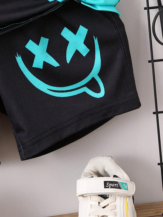 SHEIN Young Camiseta con capucha y pantalones cortos con estampado - Quierox - Tienda Online