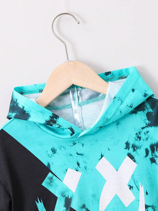 SHEIN Young Camiseta con capucha y pantalones cortos con estampado - Quierox - Tienda Online