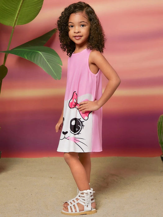 SHEIN Young Girls Vestido sin mangas con estampado de gato de dibujos - Quierox - Tienda Online