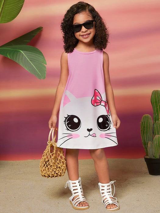 SHEIN Young Girls Vestido sin mangas con estampado de gato de dibujos - Quierox - Tienda Online