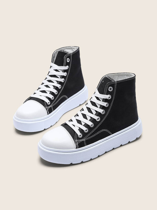 SHEIN Zapatillas altas de lona para mujer, transpirables, cómodas, ligeras, con suela gruesa - Quierox - Tienda Online