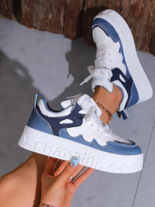 Shein Zapatillas deportivas casuales para mujer, zapatillas de lona con cordones y suela gruesa - Quierox - Tienda Online