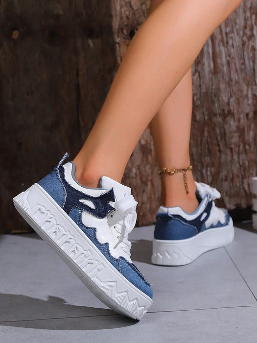 Shein Zapatillas deportivas casuales para mujer, zapatillas de lona con cordones y suela gruesa - Quierox - Tienda Online