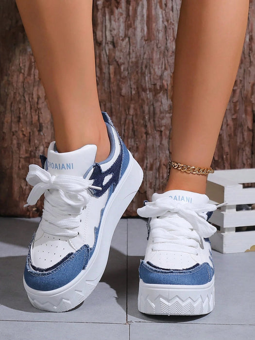 Shein Zapatillas deportivas casuales para mujer, zapatillas de lona con cordones y suela gruesa - Quierox - Tienda Online