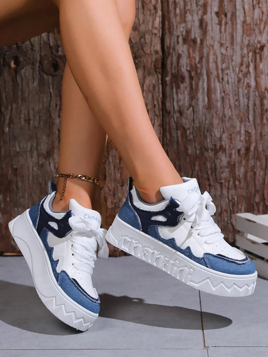 Shein Zapatillas deportivas casuales para mujer, zapatillas de lona con cordones y suela gruesa - Quierox - Tienda Online