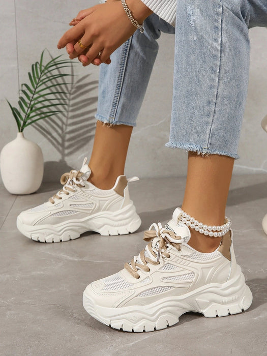SHEIN Zapatillas deportivas de malla gruesa para mujer, transpirables, informales y gruesas, en beige - Quierox - Tienda Online