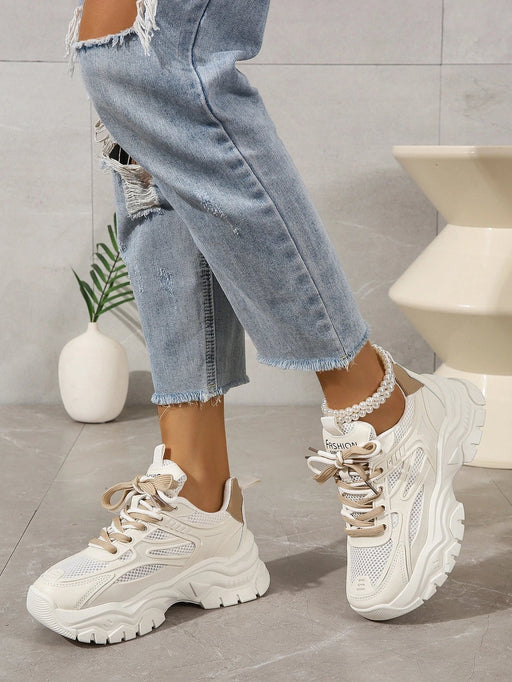 SHEIN Zapatillas deportivas de malla gruesa para mujer, transpirables, informales y gruesas, en beige - Quierox - Tienda Online