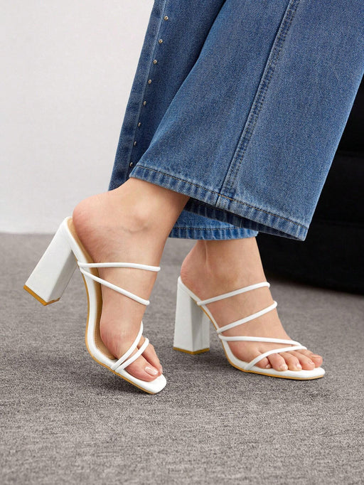 SHEIN Zapatillas elegantes de mujer minimalistas de tacón grueso - Quierox - Tienda Online