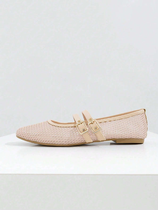 SHEIN Zapatos de ballet planos de malla para mujer, en color beige, con punta redonda - Quierox - Tienda Online